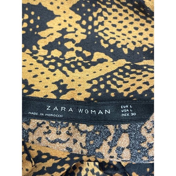 Zara Women's Snakeskin Print Long Sleeve Button Collared Midi Dress Size Large - Picture 9 of 11